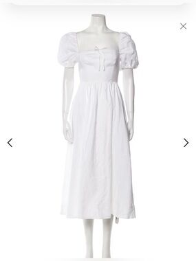 Reformation Marella linen White Puff-Sleeve Square Neck Midi Dress